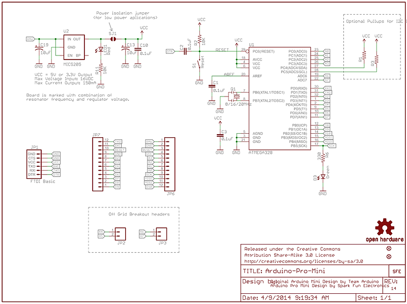 아두이노 프로 미니 핀아웃 Arduino Pro Mini Pinout 핀 다이어그램 회로도 이글캐드 파일