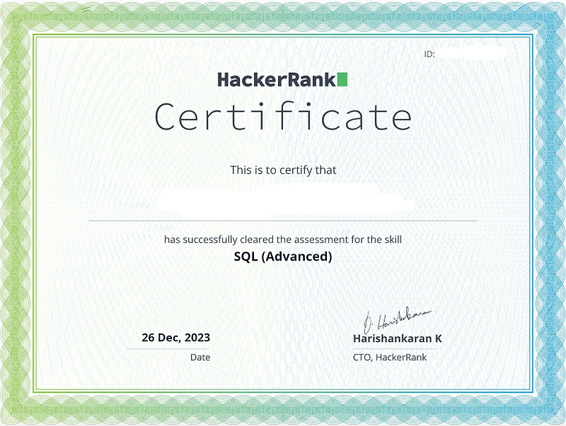 HackerRank SQL (Advanced) Certificate