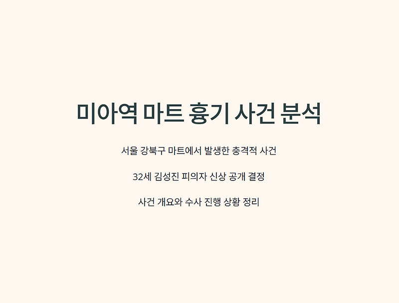 미아역 마트 흉기 사건 피의자 김성진 신상 정보 공개 (사건 개요 포함)