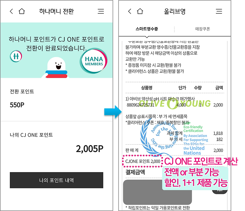 절약#5 하나머니 → CJ ONE 포인트로 전환 / 올리브영 포인트로 구매