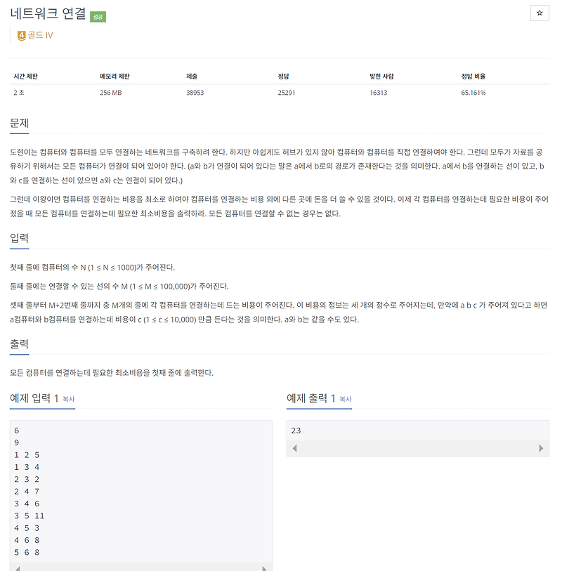 [백준][크루스칼] 1922 네트워크 연결 NodeJs 구현