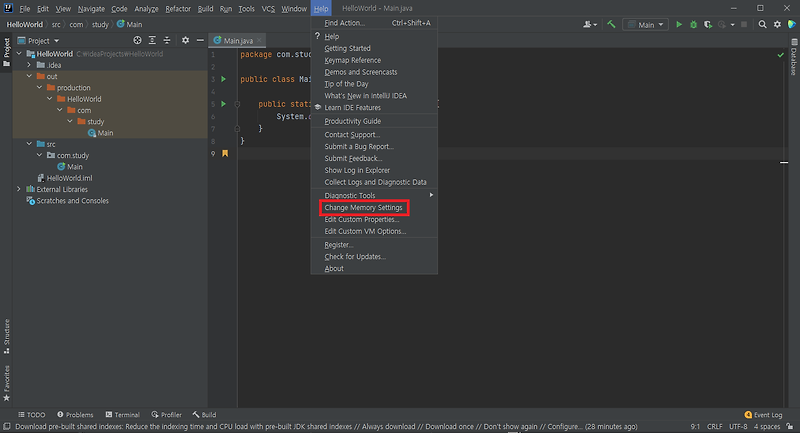  intellij memory maximum heap size show memory indicator 