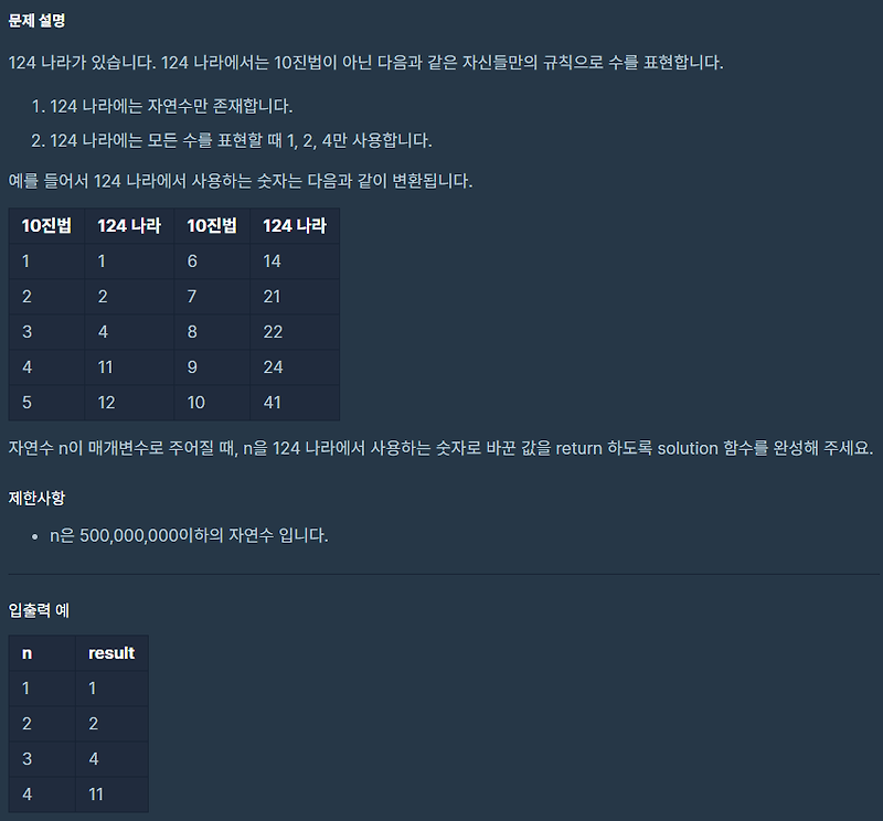 코딩테스트 연습 / 연습문제 / 124 나라의 숫자 / JAVA :: 외계공룡 작업공방