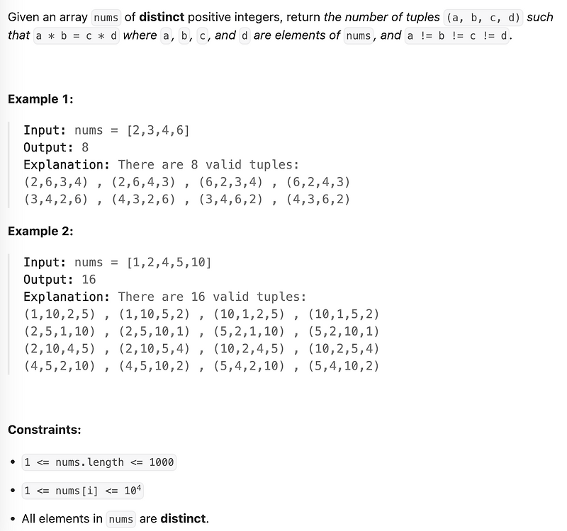 [LeetCode] 1726. Tuple with Same Product (Python)