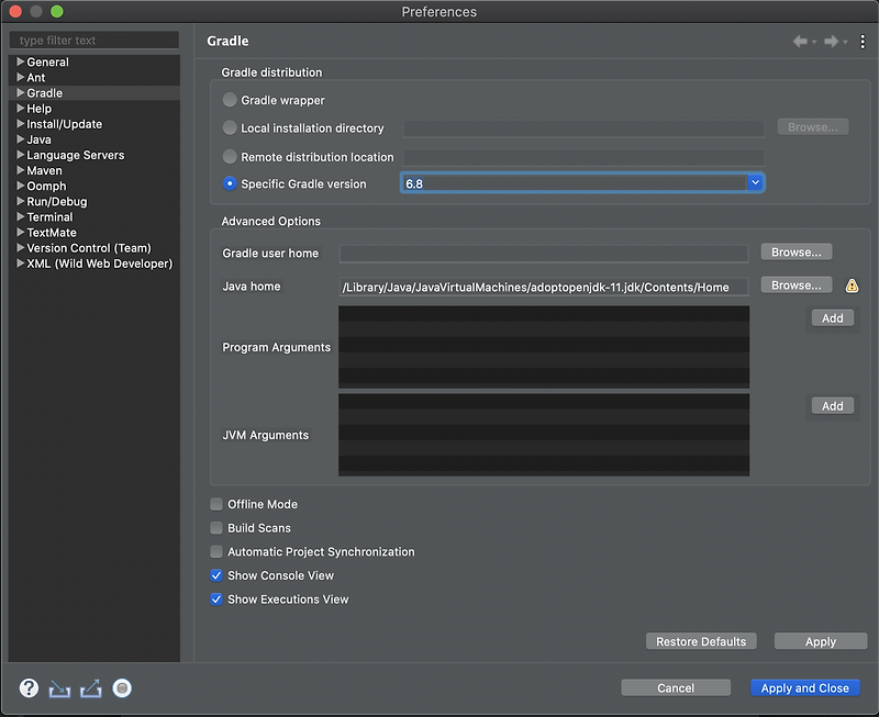 [JAVA] Mac eclipse gradle version setting