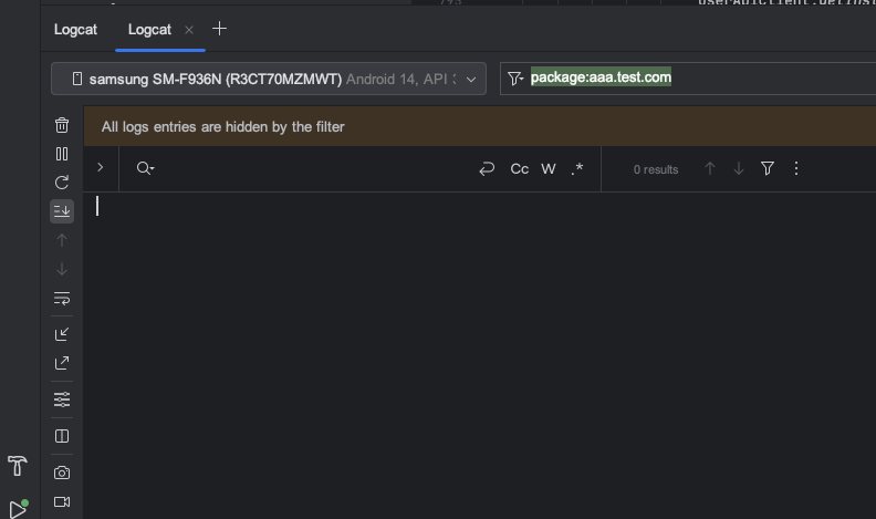 android studio locat 앱 메세지만 확인하기