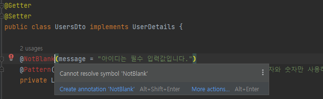 Cannot resolve symbol 'NotBlank', Cannot resolve symbol 'Pattern'