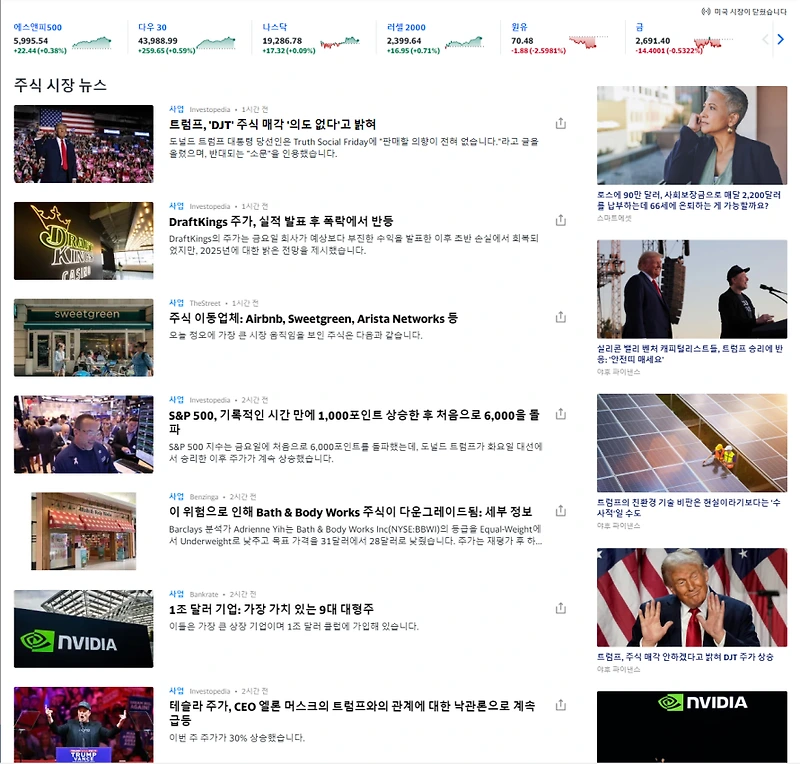 미국 3대지수 사상 최고 신고 경신