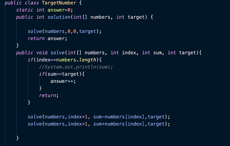 [프로그래머스] 타겟넘버 (level.2) / JAVA / DFS