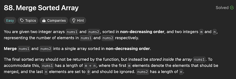 [LeetCode] 88. Merge Sorted Array
