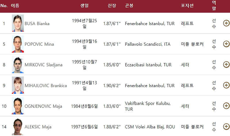 세르비아 여자배구 순위 6위 선수명단 리스트 나이 키 :: 순간s