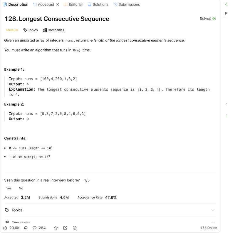 LeetCode [128]: Longest Consecutive Sequence — 개발하는 장씨