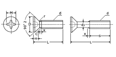 기계설계 :: 접시머리볼트 나사 규격 M2 ~ M8