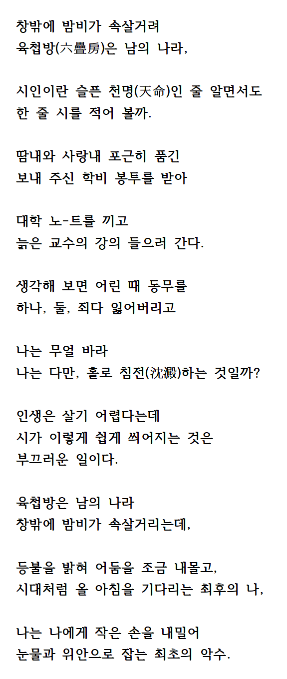 [국어 문학 문제] 윤동주 「쉽게 씌어진 시」(1) (10문제) :: 국어 공부 자료실