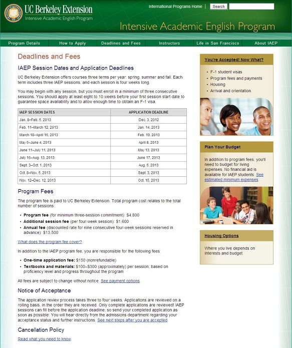 UC Berkeley Extension IAEP 개강일자와 원서마감일 안내