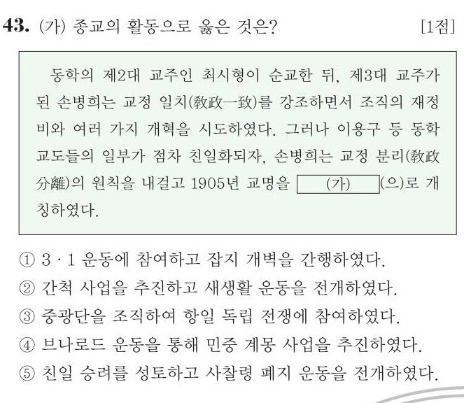 한국사능력검정시험 문제풀이 - 17회 고급 43