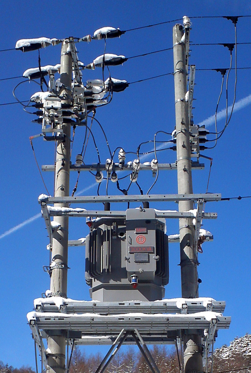 Overhead Power lines. Poles for electricity.