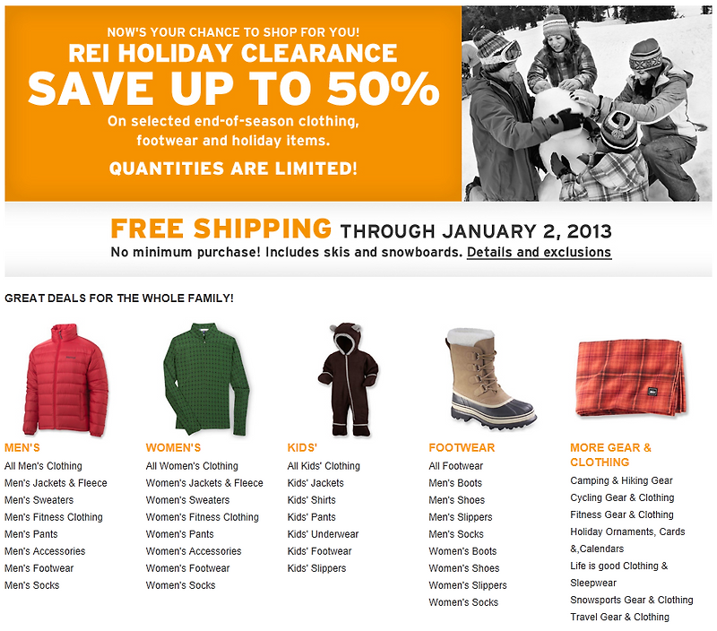 REI Rei Holiday Clearance Save Up to 50 (Free Shipping)