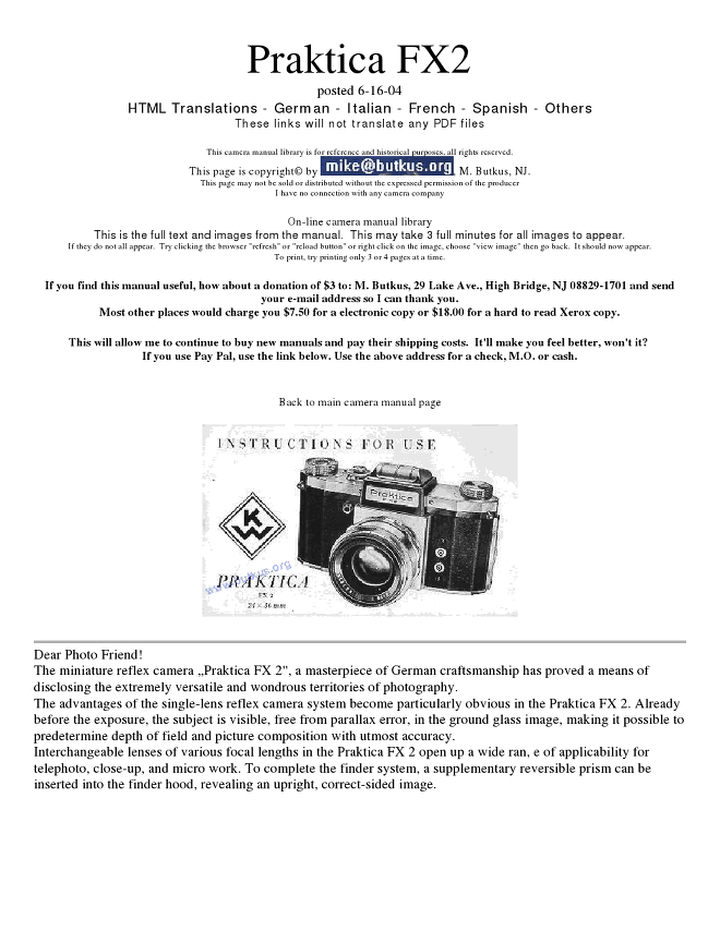 Praktica FX2/FX3 Manual