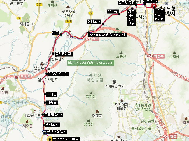 명진여객 가능동영업소 360번 버스 (의정부TR,가능역-경민대,송추,장흥-일영,구파발-불광동,서부터미널)