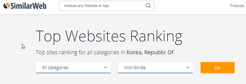 우리나라 웹사이트 랭킹을 보여주는 Similarweb