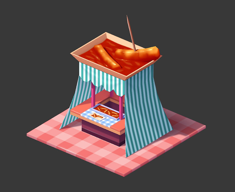 외주 제작한 게임용 귀여운 건물들(3D)-3. 떡볶이 집