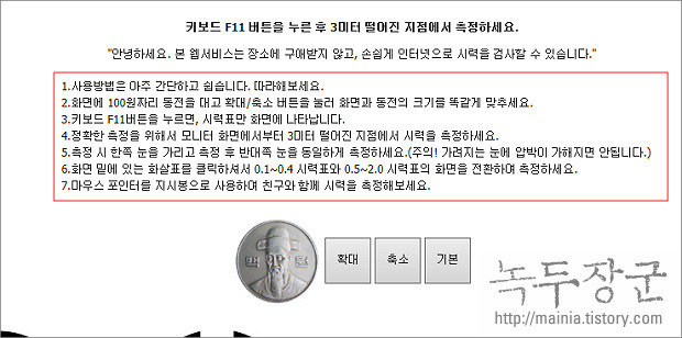  자신의 시력을 인터넷 시력검사표로 확인하는 방법