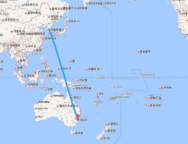 한국에서 호주 비행시간 얼마일까?