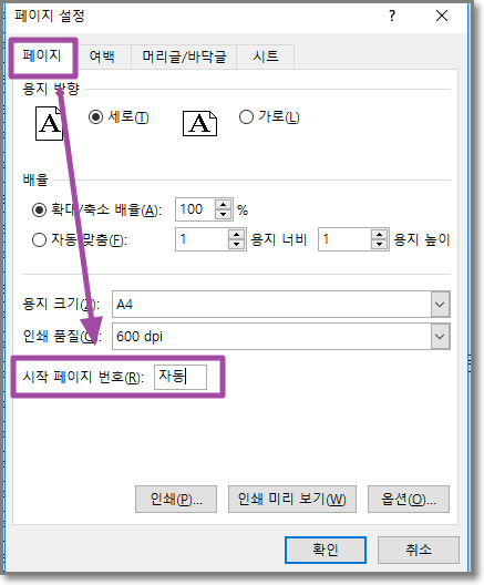 엑셀] 페이지 번호 바꾸기