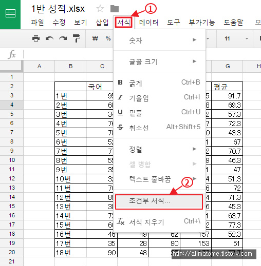 구글 스프레드시트 조건부 서식 사용법