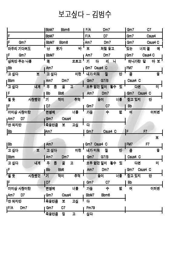 [기타코드]보고싶다 - 김범수 (쉬운코드/악보코드/마디코드) :: -=★ 오치리의 잡동사니 ★=-