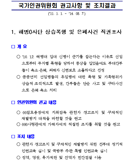 군대 인권문제, 인권위 권고에 솜방망이 조치?