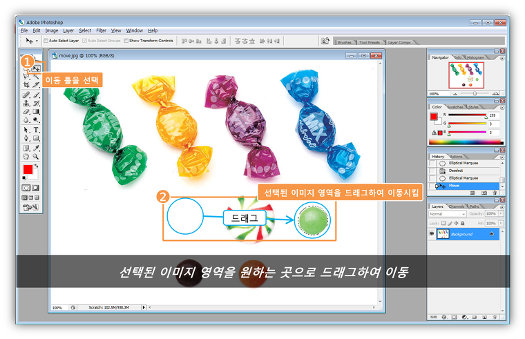 잡지식스토리 :: [포토샵]이동 툴로 선택한 이미지 영역 이동 및 복사하기