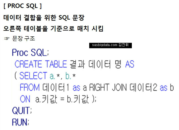 [SAS] sas proc sql right join(오른쪽 테이블 기준 결합) 방법