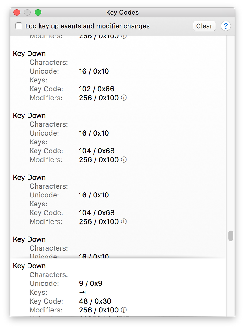 macOS 에서 key code 확인하기