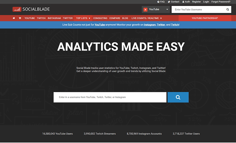 트위치 유튜브 순위 수익 통계 알아보기/소셜블레이드 socialblade