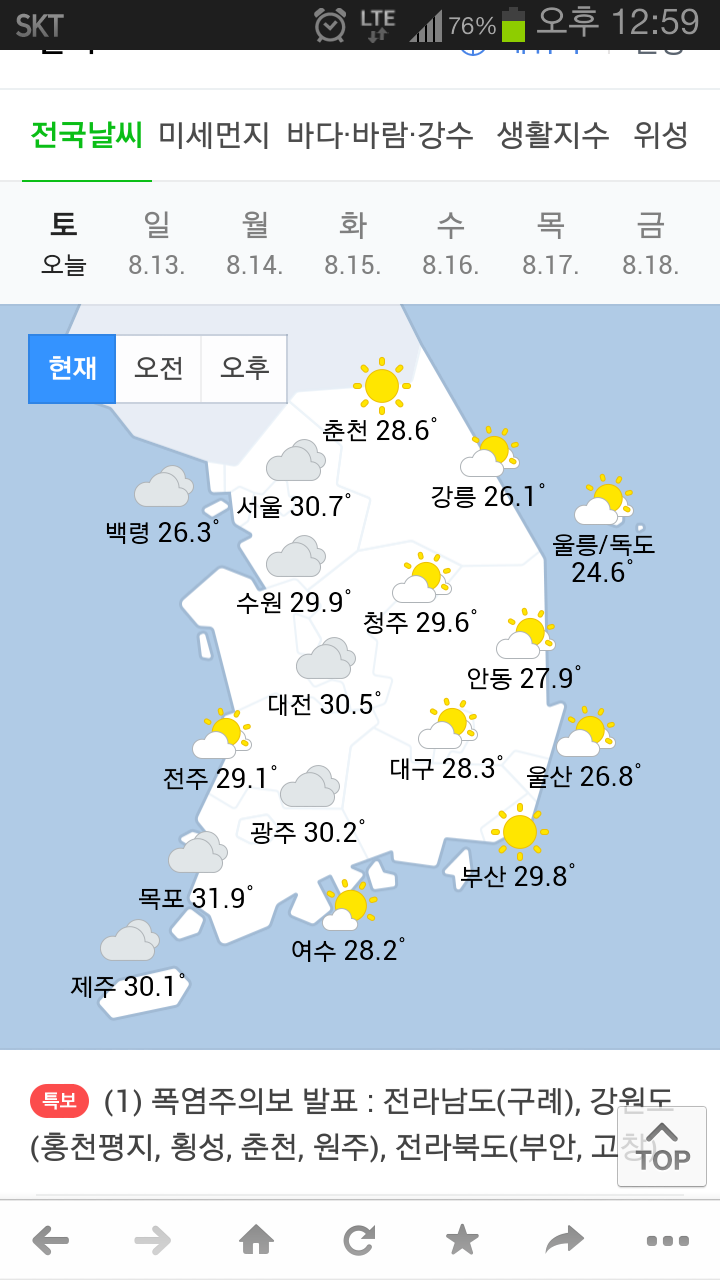 집돌이의 파라다이스 :: (날씨) 오늘 전국날씨와 기온 8월12일 토