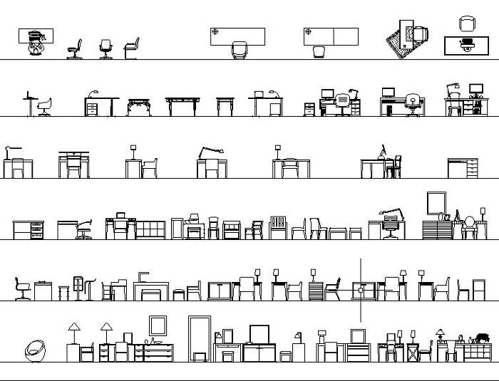 오토데스크 캐드 가구 모음집 AUTOCAD 블락 모음 BLOCK COLLECTION 2: 사무실 캐드 의자 블럭, CAD 책상 블럭 모음