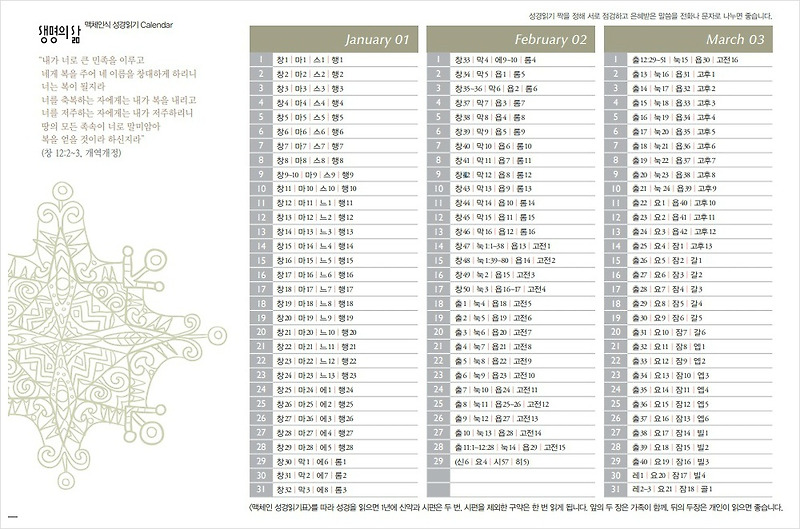 [교회서식자료] 맥체인 성경읽기표 [엑셀+PDF 자료] :: 낭만고양이