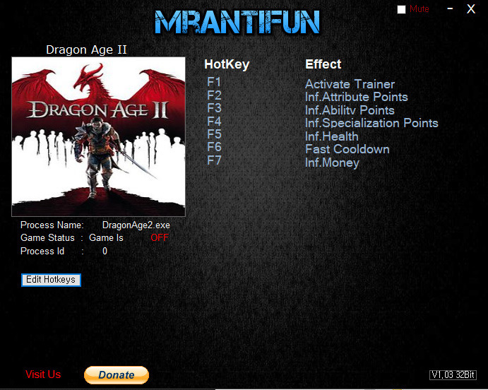 [드래곤 에이지 2 / 오리진] Dragon age 2 / Origins v1.04, 1.05.13263 트레이너 - MrAntiFun + 4 / 3