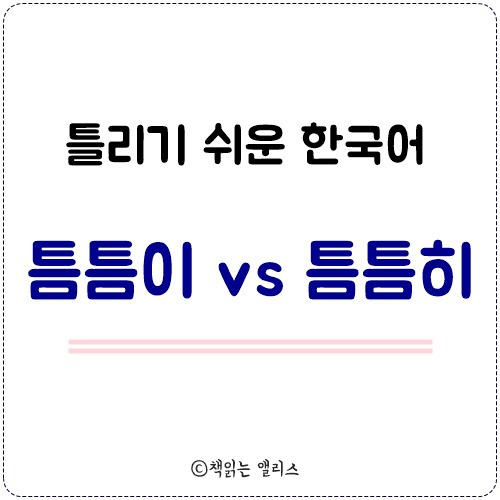 [틀리기 쉬운 한국어] 틈틈이 vs 틈틈히 맞춤법 쉽게 기억하기