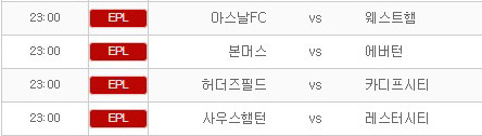 프리미어 리그 아스날 웨스트 햄 선발 라인업