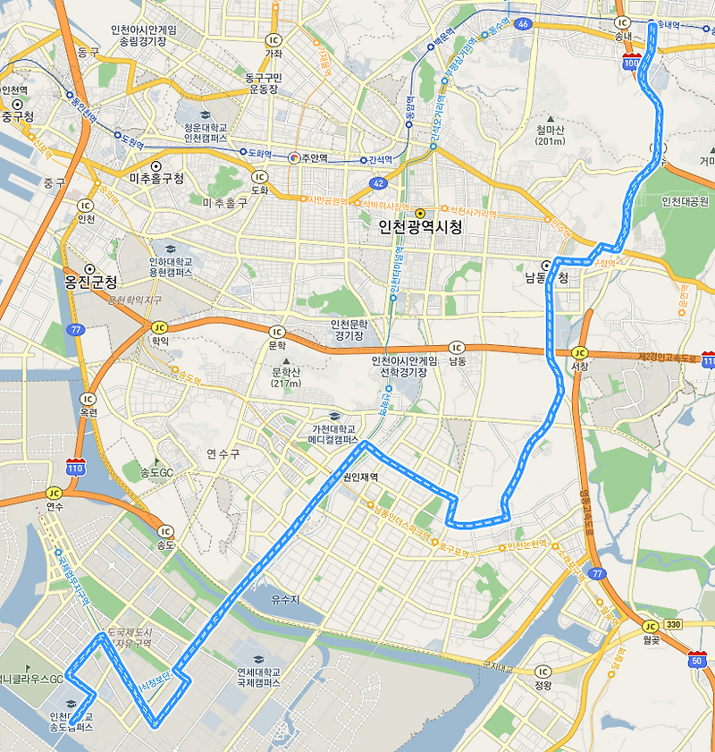 인천909번버스 시간표(첫차,막차,배차간격), 노선 안내 인천대 부천송내남부역