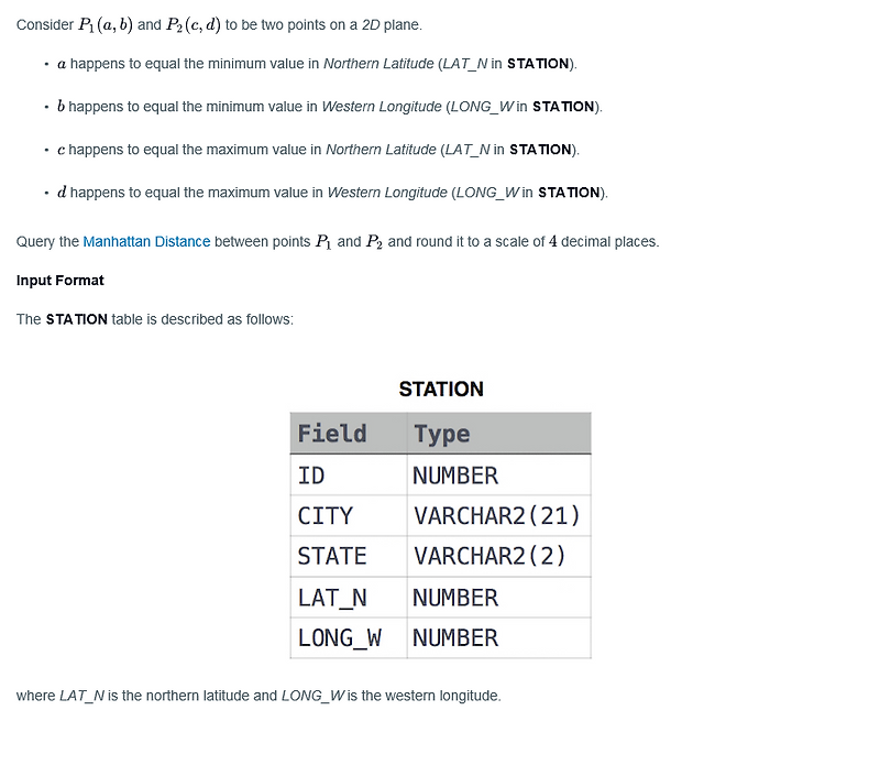 [HackerRank] Weather Observation Station 18 Amor Fati
