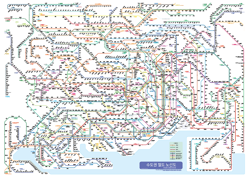 일본 도쿄 수도권 지하철 전철 노선도 한글판 (2021.03.14)