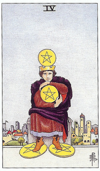 [마이너/펜타클/정방향/역방향] FOUR OF PENTACLES (펜타클 4번) 해석 및 풀이