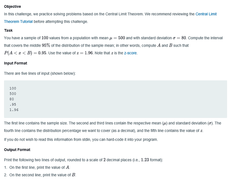  hackerrank 10 days of statistics day 6 the central limit theorem iii