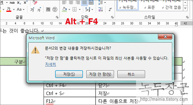  MS 워드 대표 단축키 정리