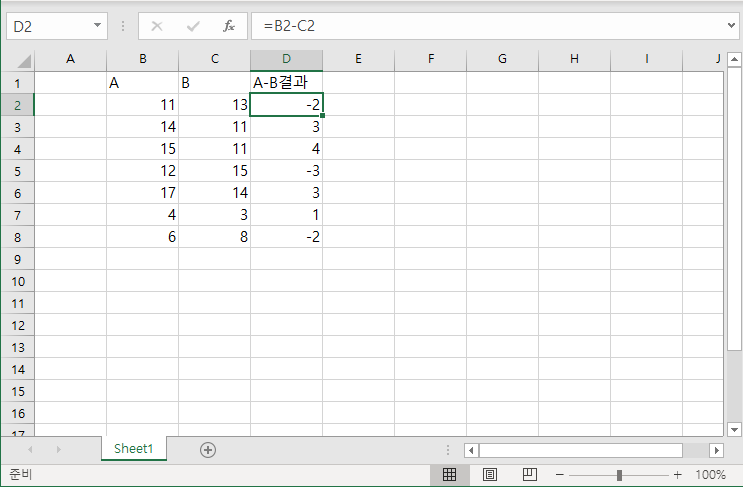 엑셀[Excel]  음수, 음의정수일 경우  0으로 표현하기