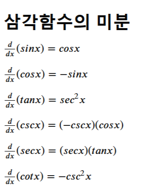 삼각 함수 미분 공식 & 그래프.